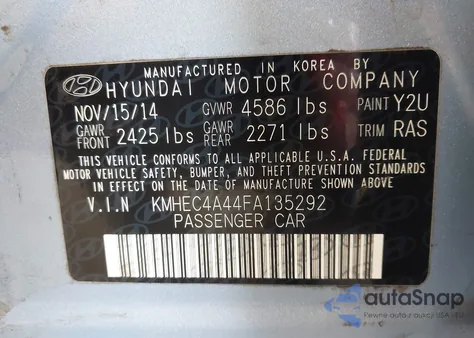 2015 Hyundai Sonata Hybrid z USA, uszkodzony, nr VIN KMHEC4A44FA135292